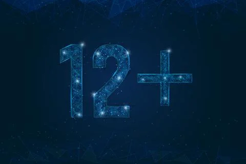 Abstract isolated blue image of 12 plus only censored. Polygonal low poly Stock Illustration