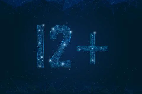 Abstract isolated blue image of 12 plus only censored. Polygonal low poly Stock Illustration