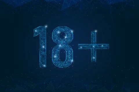 Abstract isolated blue image of 18 plus only censored. Polygonal low poly Stock Illustration