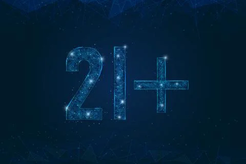 Abstract isolated blue image of 21 plus only censored. Polygonal low poly Stock Illustration
