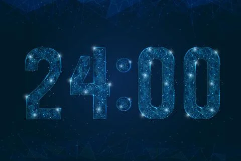 Abstract isolated blue image of C24 00 o clock , twelve am - pm. Polygonal low Stock Illustration