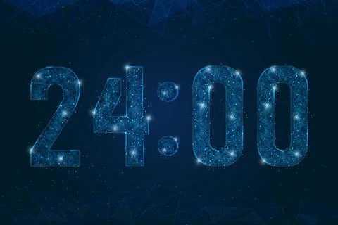 Abstract isolated blue image of C24 00 o clock , twelve am - pm. Polygonal low Stock Illustration