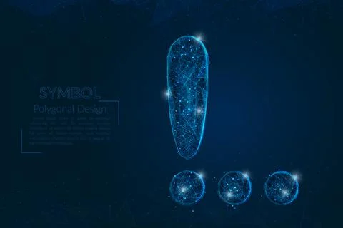 Abstract isolated blue image of a exclamation mark. Polygonal illustration looks Illustrazione stock