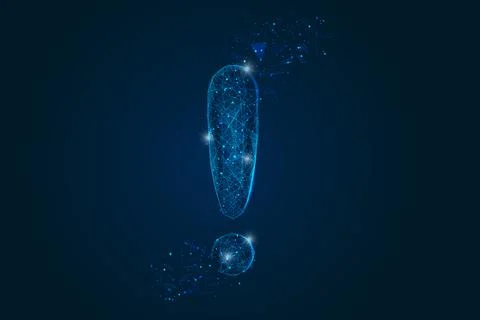 Abstract isolated blue image of a exclamation mark. Polygonal illustration looks Stock Illustration