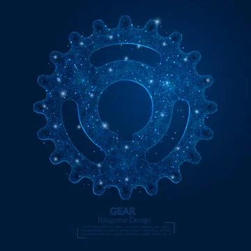 Abstract isolated blue image of a gear. Polygonal illustration looks like stars Stock Illustration