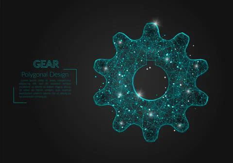 Abstract isolated blue image of a gear. Polygonal illustration looks like stars Stock Illustration
