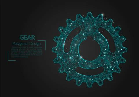 Abstract isolated blue image of a gear. Polygonal illustration looks like stars Illustrazione stock
