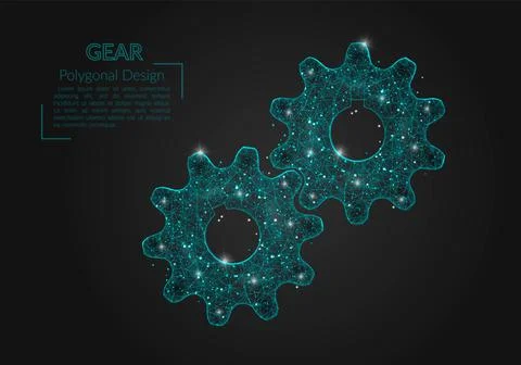 Abstract isolated blue image of a gear. Polygonal illustration looks like stars Illustrazione stock
