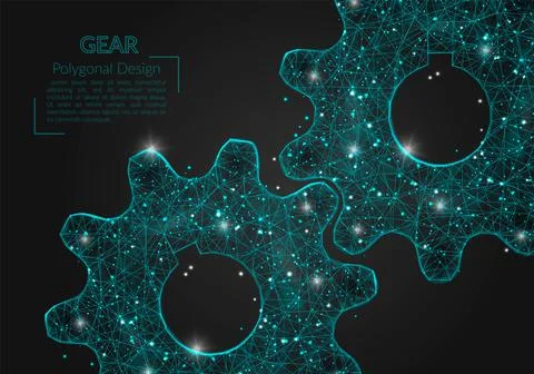 Abstract isolated blue image of a gear. Polygonal illustration looks like stars Illustrazione stock