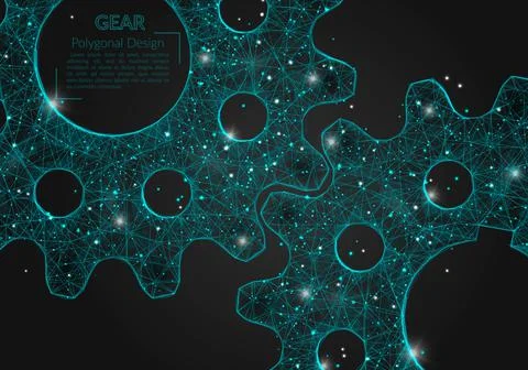 Abstract isolated blue image of a gear. Polygonal illustration looks like stars Stock Illustration