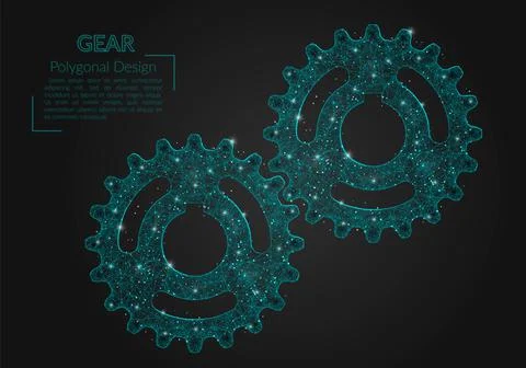 Abstract isolated blue image of a gear. Polygonal illustration looks like stars Stock Illustration