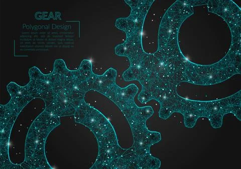 Abstract isolated blue image of a gear. Polygonal illustration looks like stars Stock Illustration