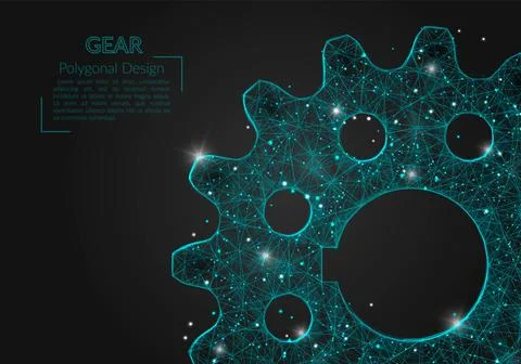 Abstract isolated blue image of a gear. Polygonal illustration looks like stars Stock Illustration