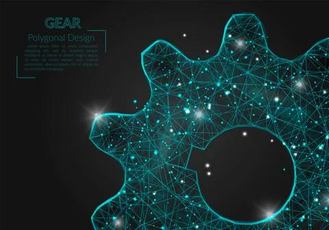 Abstract isolated blue image of a gear. Polygonal illustration looks like stars Stock Illustration
