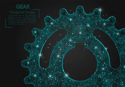 Abstract isolated blue image of a gear. Polygonal illustration looks like stars Stock Illustration