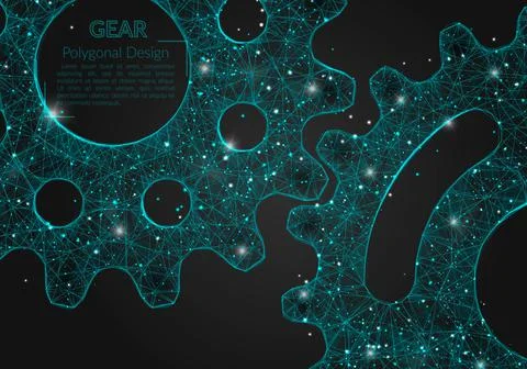 Abstract isolated blue image of a gear. Polygonal illustration looks like stars Stock Illustration