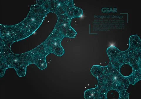 Abstract isolated blue image of a gear. Polygonal illustration looks like stars Stock Illustration