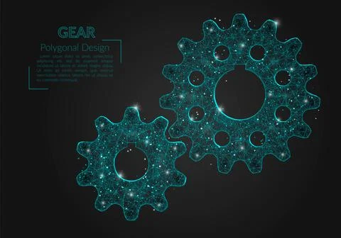Abstract isolated blue image of a gear. Polygonal illustration looks like stars Illustrazione stock
