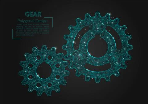 Abstract isolated blue image of a gear. Polygonal illustration looks like stars Stock Illustration
