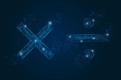 Abstract isolated blue image of a math signs. Polygonal illustration looks like Illustrazione stock