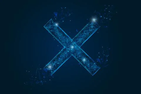Abstract isolated blue image of a multiply sign. Polygonal illustration looks Stock Illustration