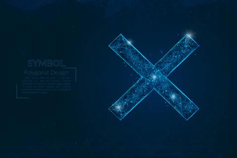 Abstract isolated blue image of a multiply sign. Polygonal illustration looks Stock Illustration