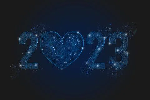 Abstract isolated blue image of new year number 2023. Polygonal low poly Illustrazione stock