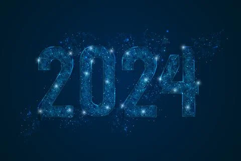 Abstract isolated blue image of new year number 2024. Polygonal low poly Stock Illustration