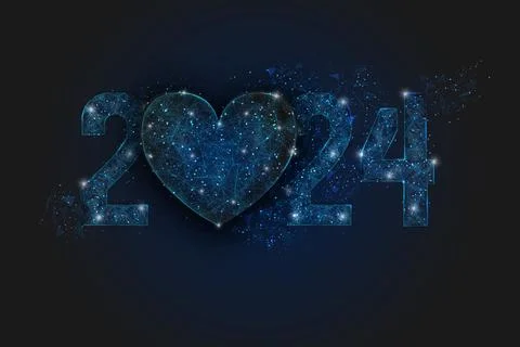 Abstract isolated blue image of new year number 2024. Polygonal low poly Stock Illustration