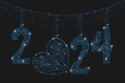 Abstract isolated blue image of new year number 2024. Polygonal low poly Illustrazione stock