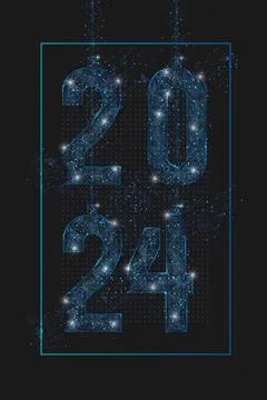 Abstract isolated blue image of new year number 2024. Polygonal low poly Stock Illustration