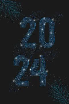 Abstract isolated blue image of new year number 2024. Polygonal low poly Stock Illustration