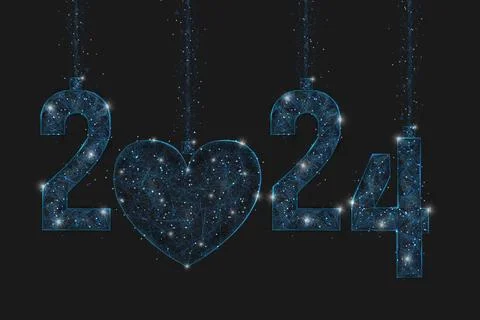 Abstract isolated blue image of new year number 2024. Polygonal low poly Illustrazione stock