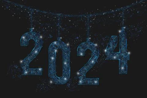 Abstract isolated blue image of new year number 2024. Polygonal low poly Stock Illustration