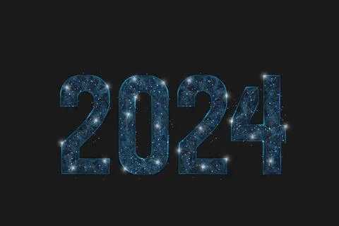 Abstract isolated blue image of new year number 2024. Polygonal low poly Illustrazione stock