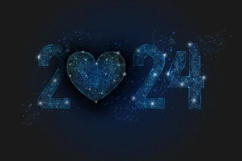 Abstract isolated blue image of new year number 2024. Polygonal low poly Illustrazione stock