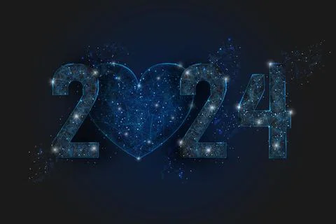 Abstract isolated blue image of new year number 2024. Polygonal low poly Stock Illustration