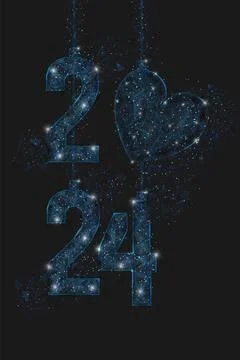 Abstract isolated blue image of new year number 2024. Polygonal low poly Stock Illustration