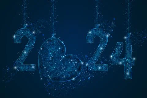 Abstract isolated blue image of new year number 2024. Polygonal low poly Stock Illustration
