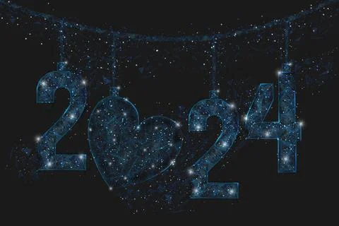 Abstract isolated blue image of new year number 2024. Polygonal low poly Stock Illustration