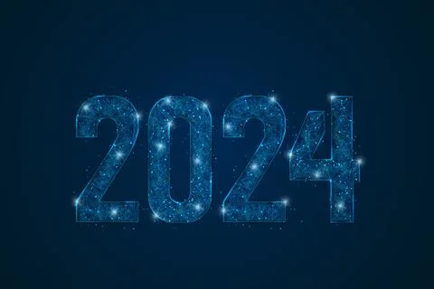 Abstract isolated blue image of new year number 2024. Polygonal low poly Stock Illustration