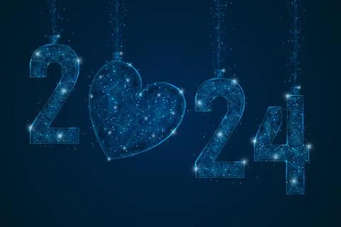Abstract isolated blue image of new year number 2024. Polygonal low poly Stock Illustration
