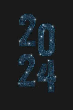 Abstract isolated blue image of new year number 2024. Polygonal low poly Stock Illustration