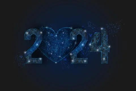 Abstract isolated blue image of new year number 2024. Polygonal low poly Stock Illustration