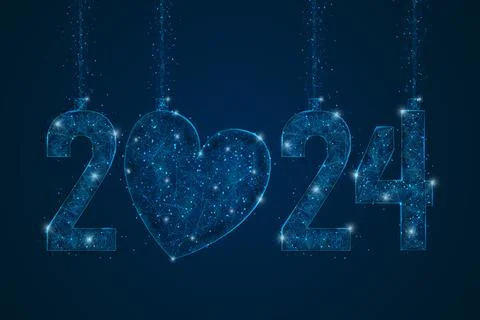 Abstract isolated blue image of new year number 2024. Polygonal low poly Stock Illustration