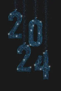 Abstract isolated blue image of new year number 2024. Polygonal low poly Stock Illustration