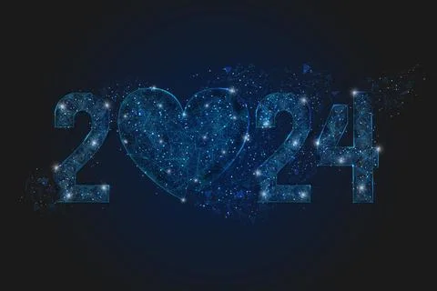 Abstract isolated blue image of new year number 2024. Polygonal low poly Stock Illustration
