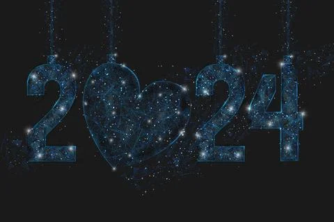 Abstract isolated blue image of new year number 2024. Polygonal low poly Stock Illustration