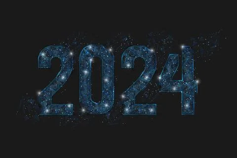 Abstract isolated blue image of new year number 2024. Polygonal low poly Illustrazione stock