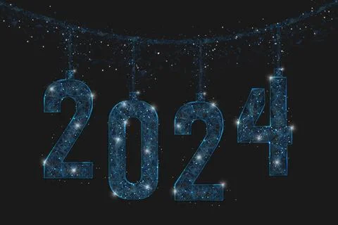 Abstract isolated blue image of new year number 2024. Polygonal low poly Stock Illustration